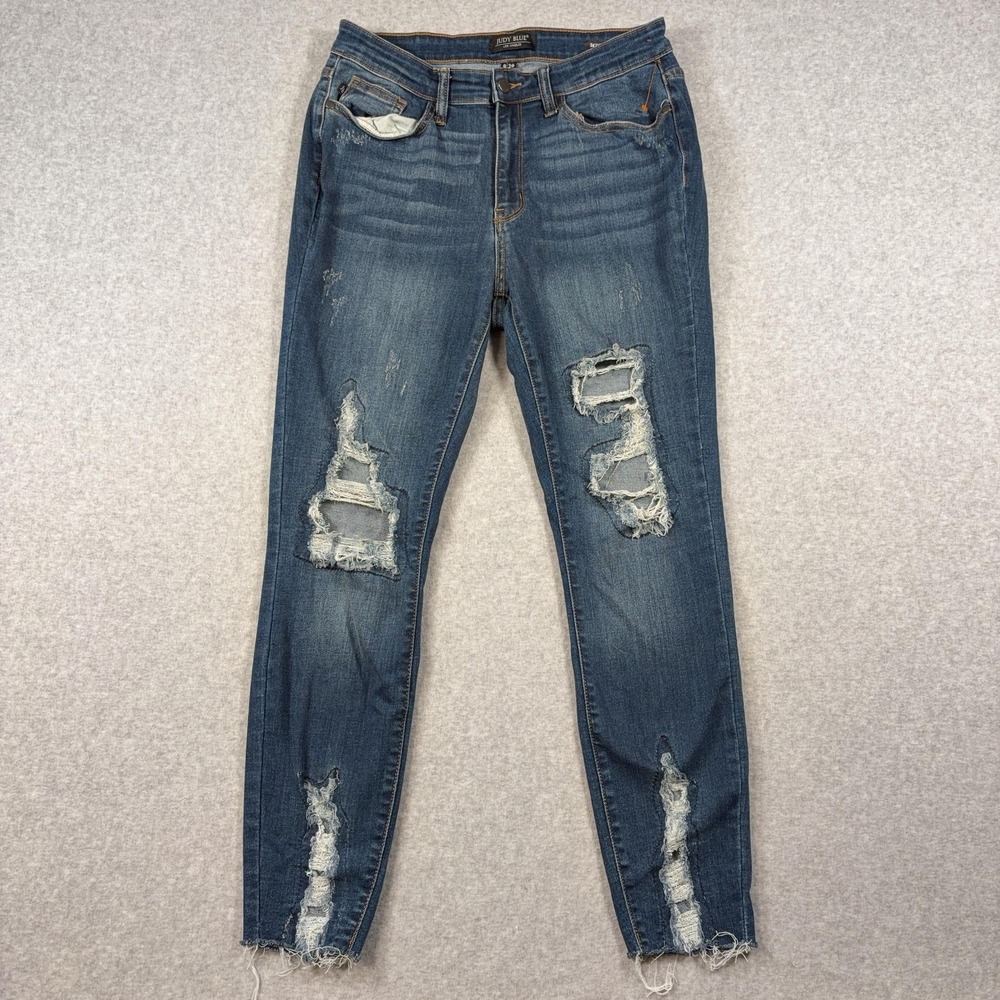 Judy Blue Jeans Womens 9/29 Medium Wash Skinny Fit Distressed Raw Hem JB82166DK